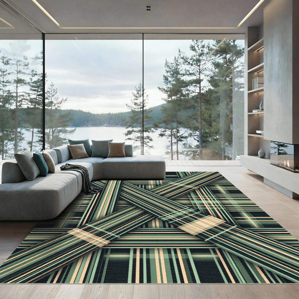 Sage Emerald Plaid Intersecting Lines Rug