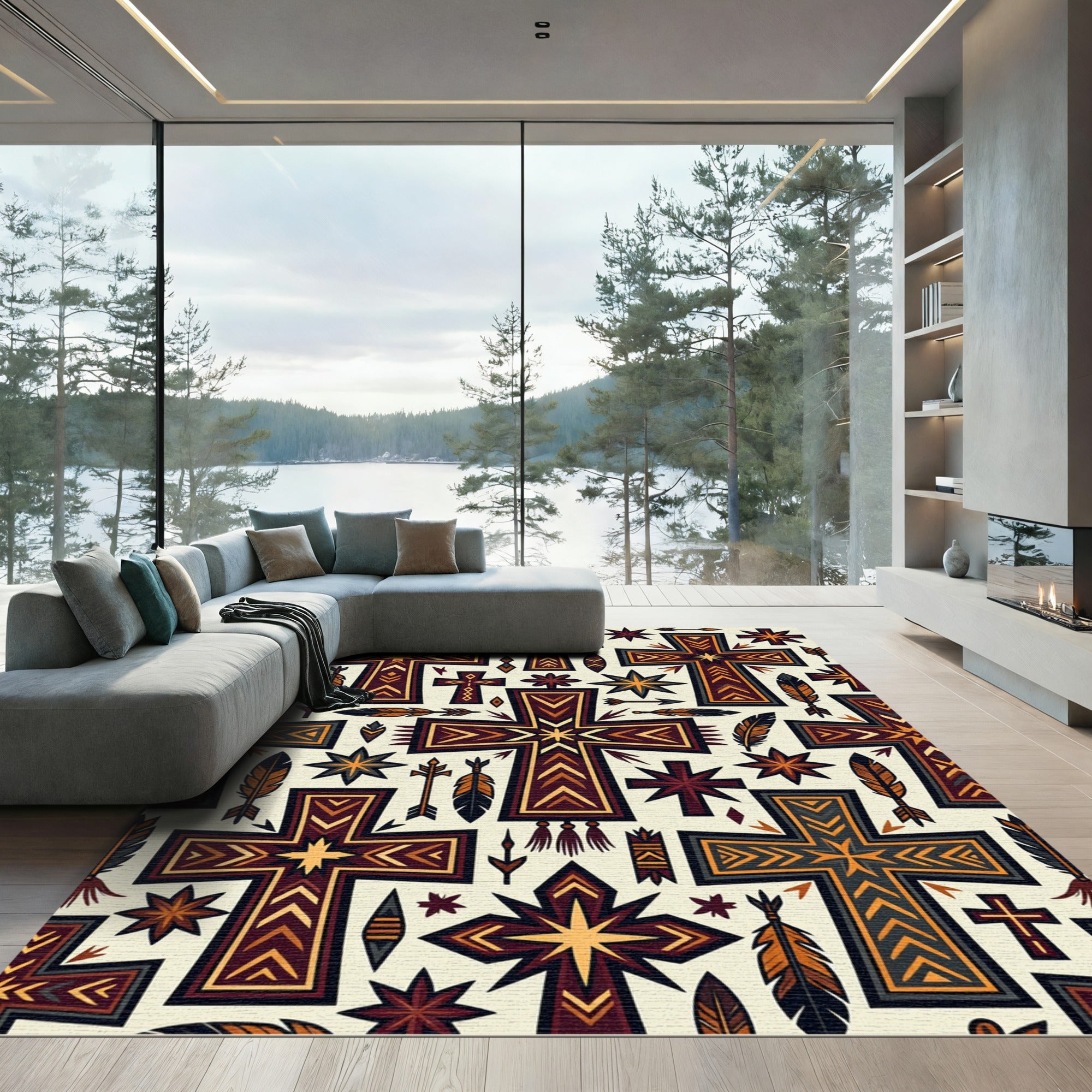 Southwestern Earth Tone Geometric Cross Rug