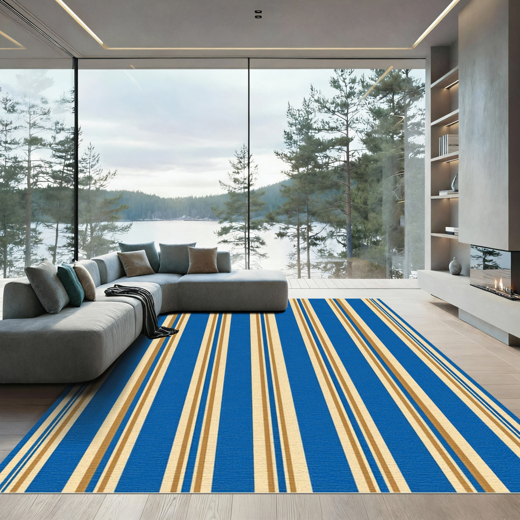 Eclectic Blue And Gold Stripe Rug