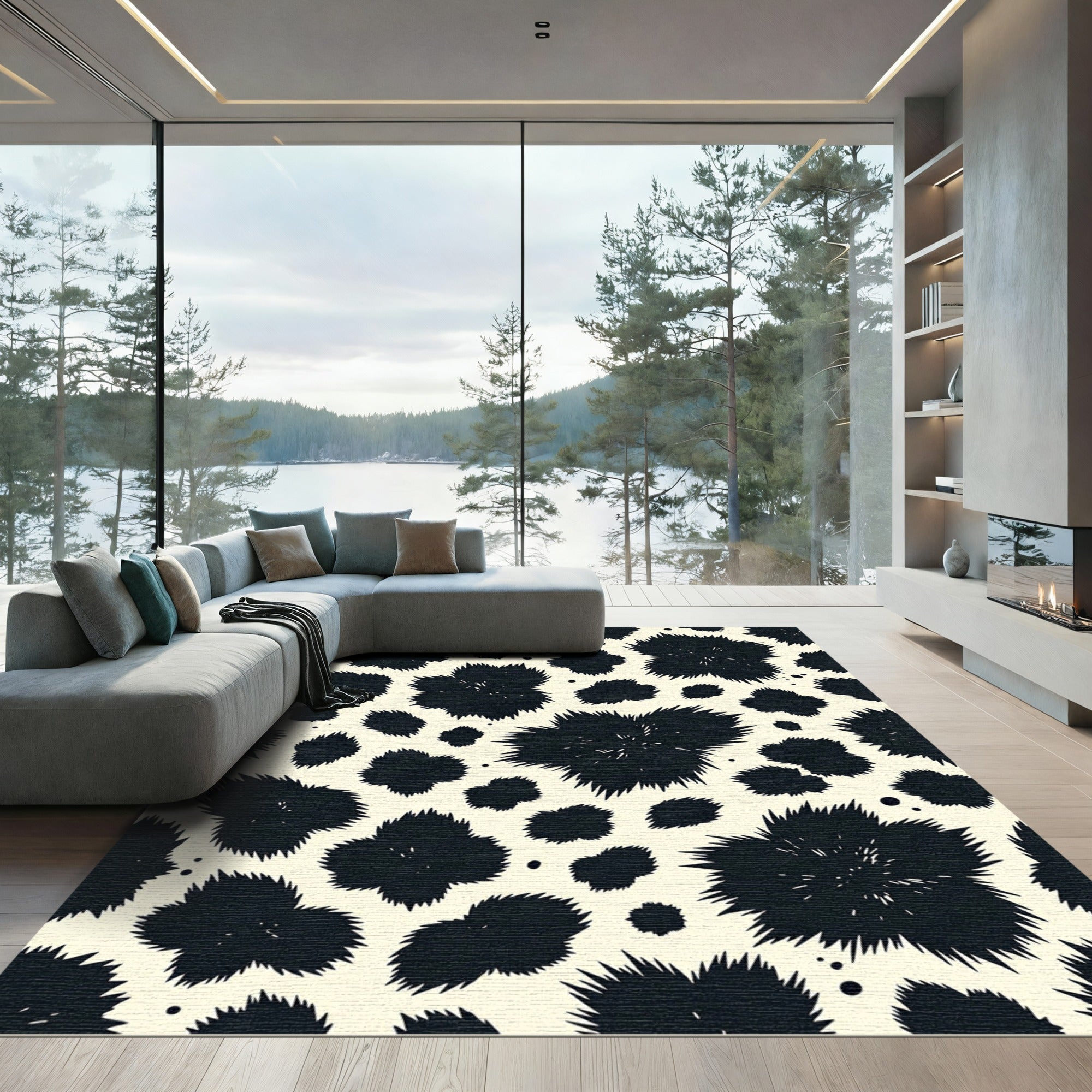 Bold Black Abstract Animal Spot Rug