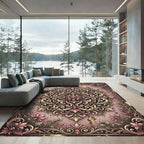 Vintage Dusty Rose Ornate Scroll Medallion Rug