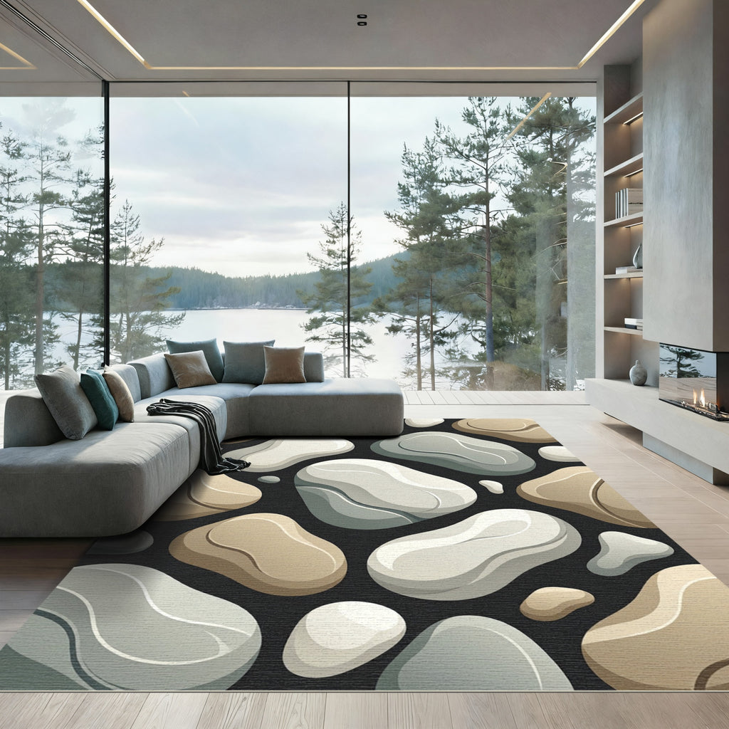 Abstract Pebble Forms Neutral Palette Rug