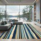 Vintage Blue Cream Stripe Texture Rug