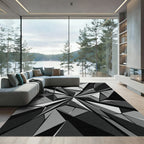 Monochrome Geometric Fractured Crystal Facet Rug