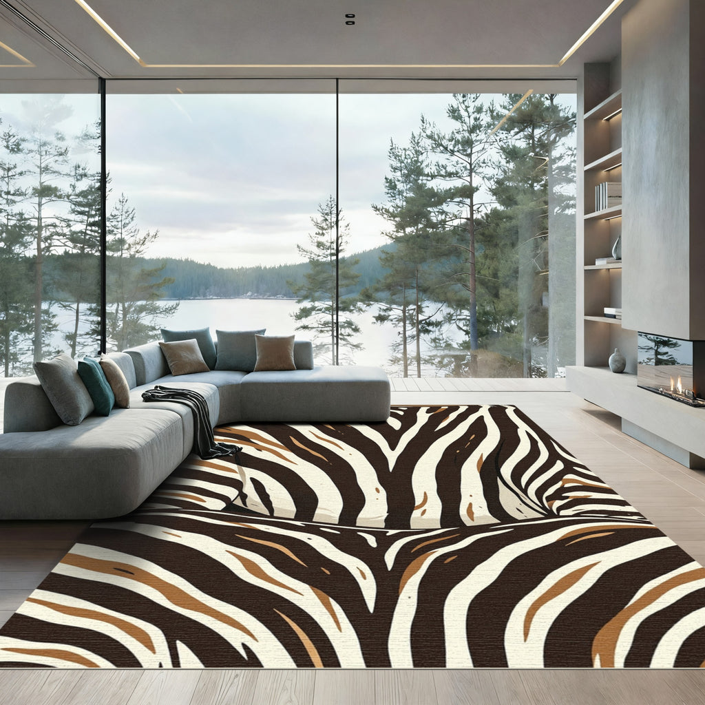 Abstract Zebra Stripe Earth Tone Area Rug