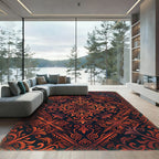 Ornate Fire Orange Floral Intricate Rug