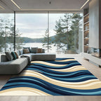 Abstract Navy and Cream Flowing Wave Rug