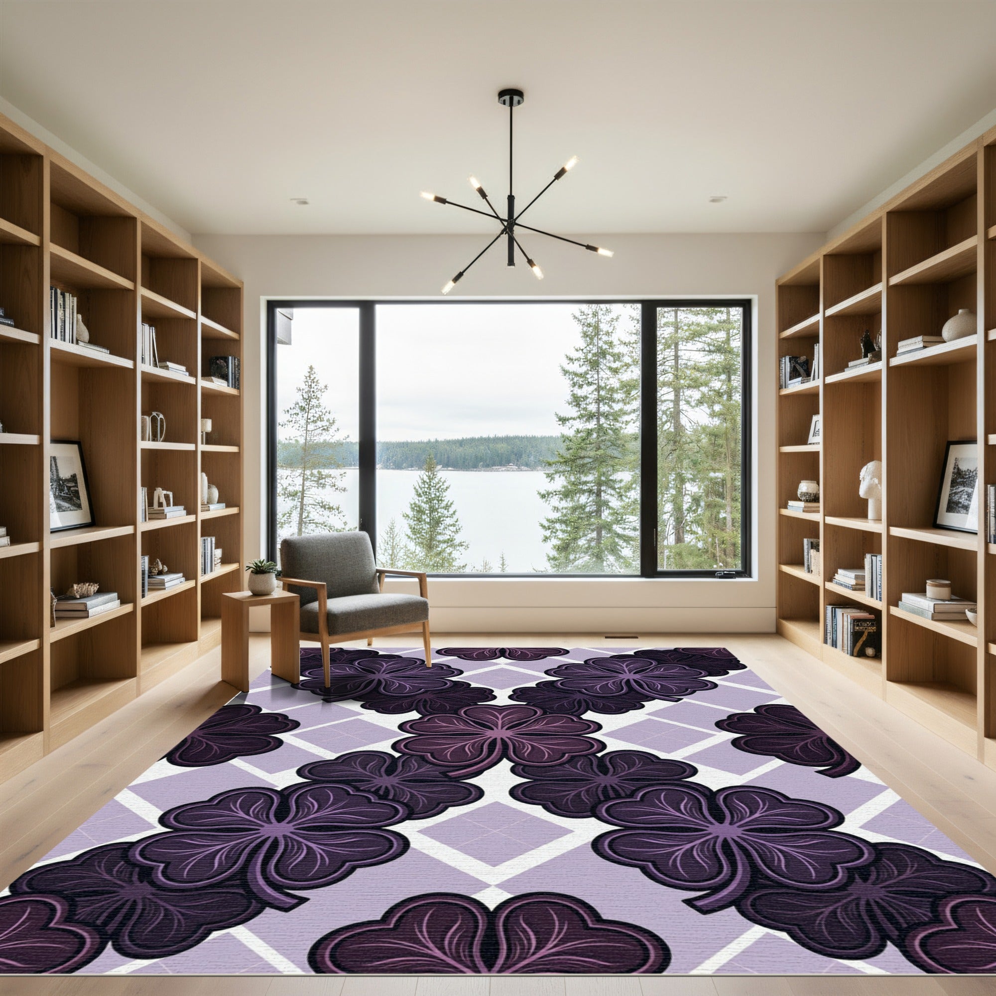 Purple Clover Geometric Plaid Tile Rug