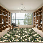 Elegant Forest Green Baroque Acanthus Rug