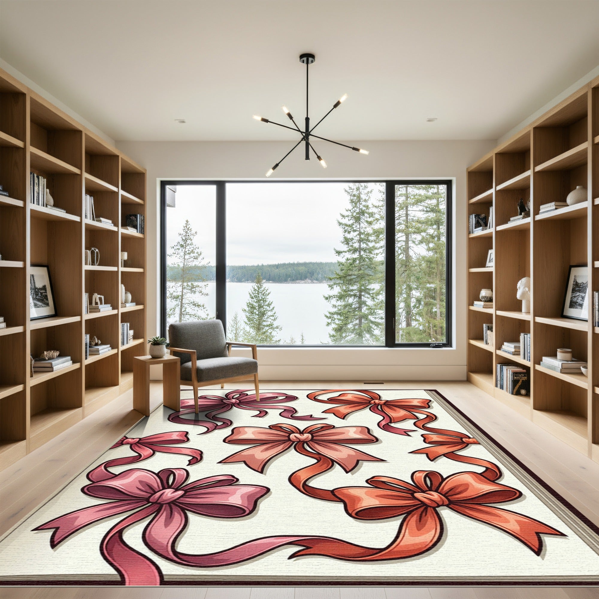 Elegant Pink and Coral Ribbon Bows Rug