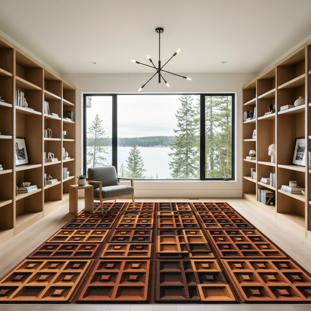 Geometric Chocolate Waffle Grid Rug