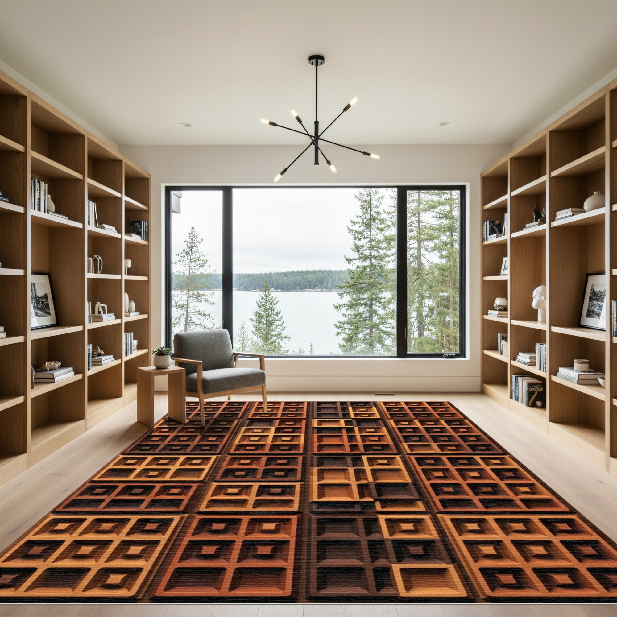 Geometric Chocolate Waffle Grid Rug