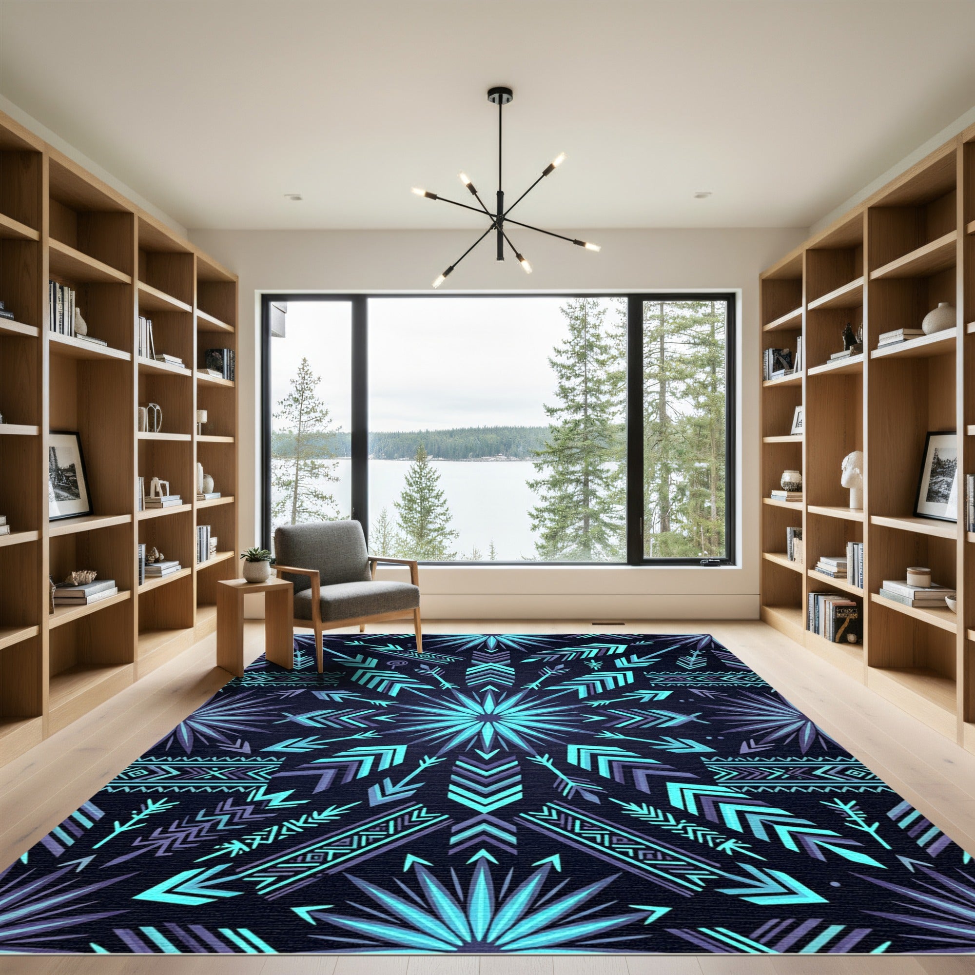 Teal and Purple Tribal Arrow Starburst Rug