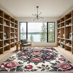 Elegant Floral Medallion Pink Rose Bouquet Rug