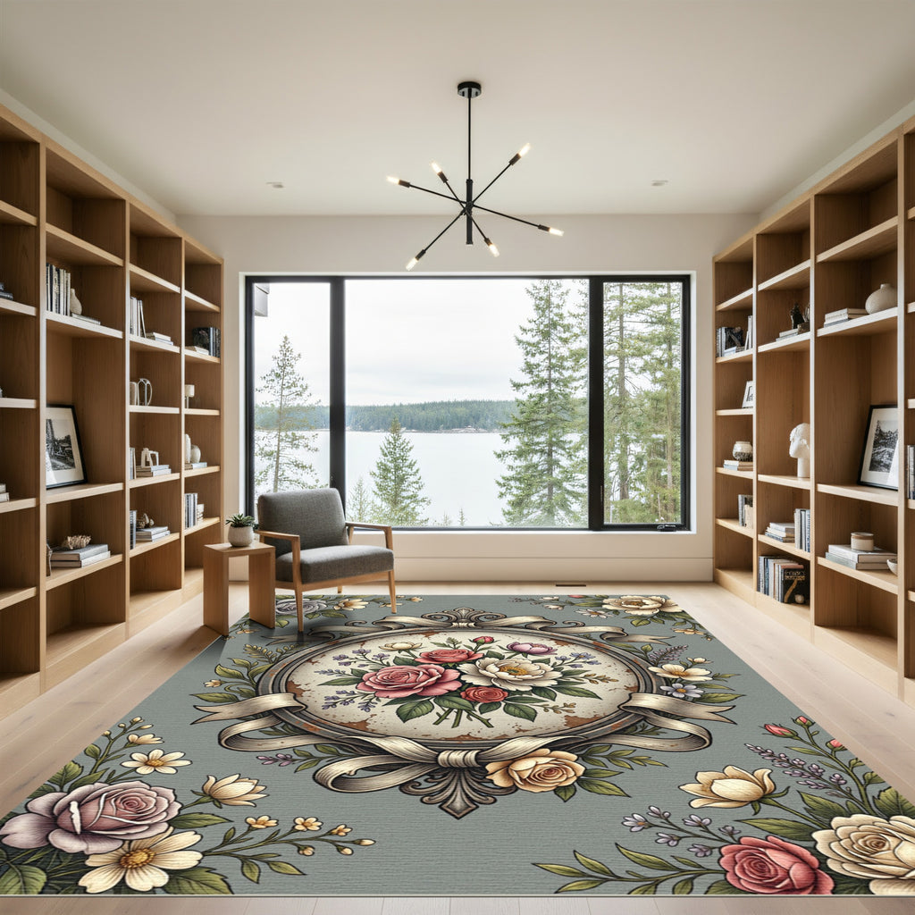 Vintage Rose Garden Oval Medallion Rug