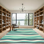 Teal Beige Gray Abstract Wave Rug