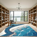 Aerial Blue Harbor Shoreline Wave Rug
