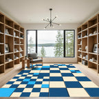 Modern Blue Geometric Abstract Checkered Rug