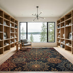 Ornate Navy and Gold Mandala Medallion Rug