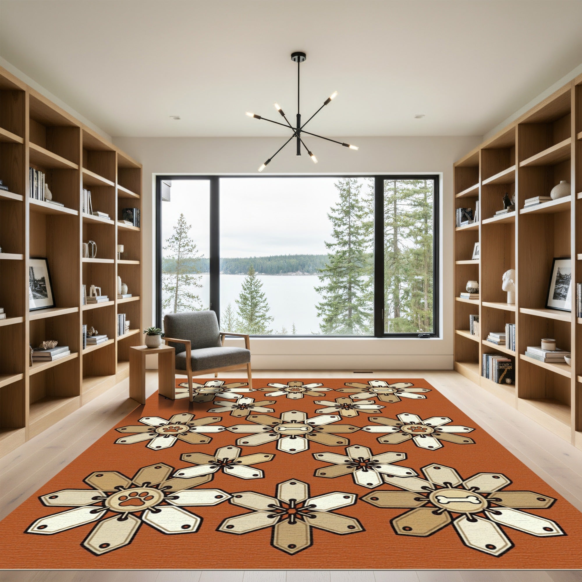 Playful Dog Bone Paw Floral Terra Rug