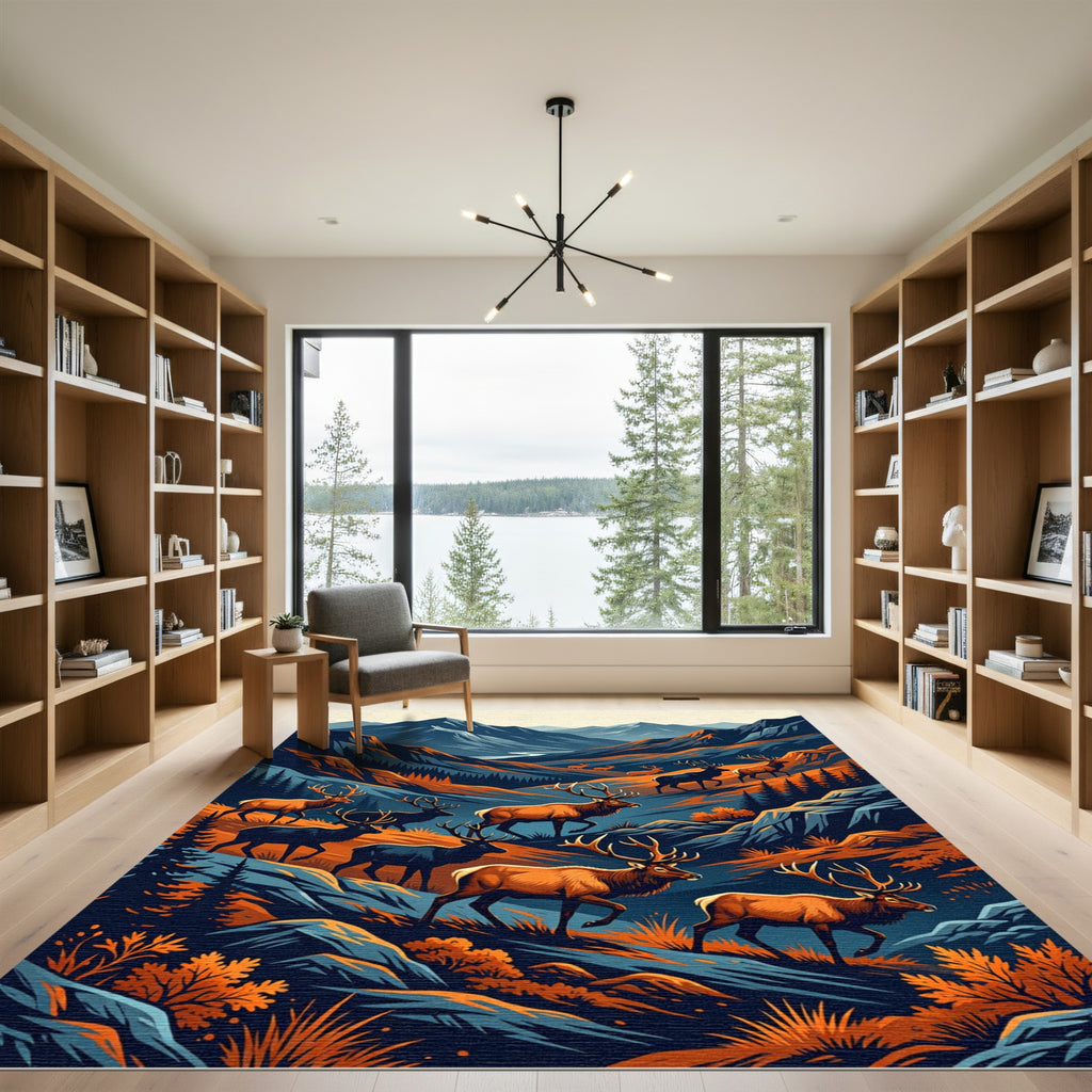 Majestic Elk Mountain Valley Landscape Rug