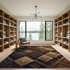 Embossed Golden Geometric Wood Panels Rug