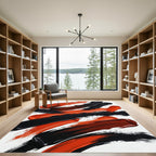 Bold Black and Red Abstract Stroke Rug