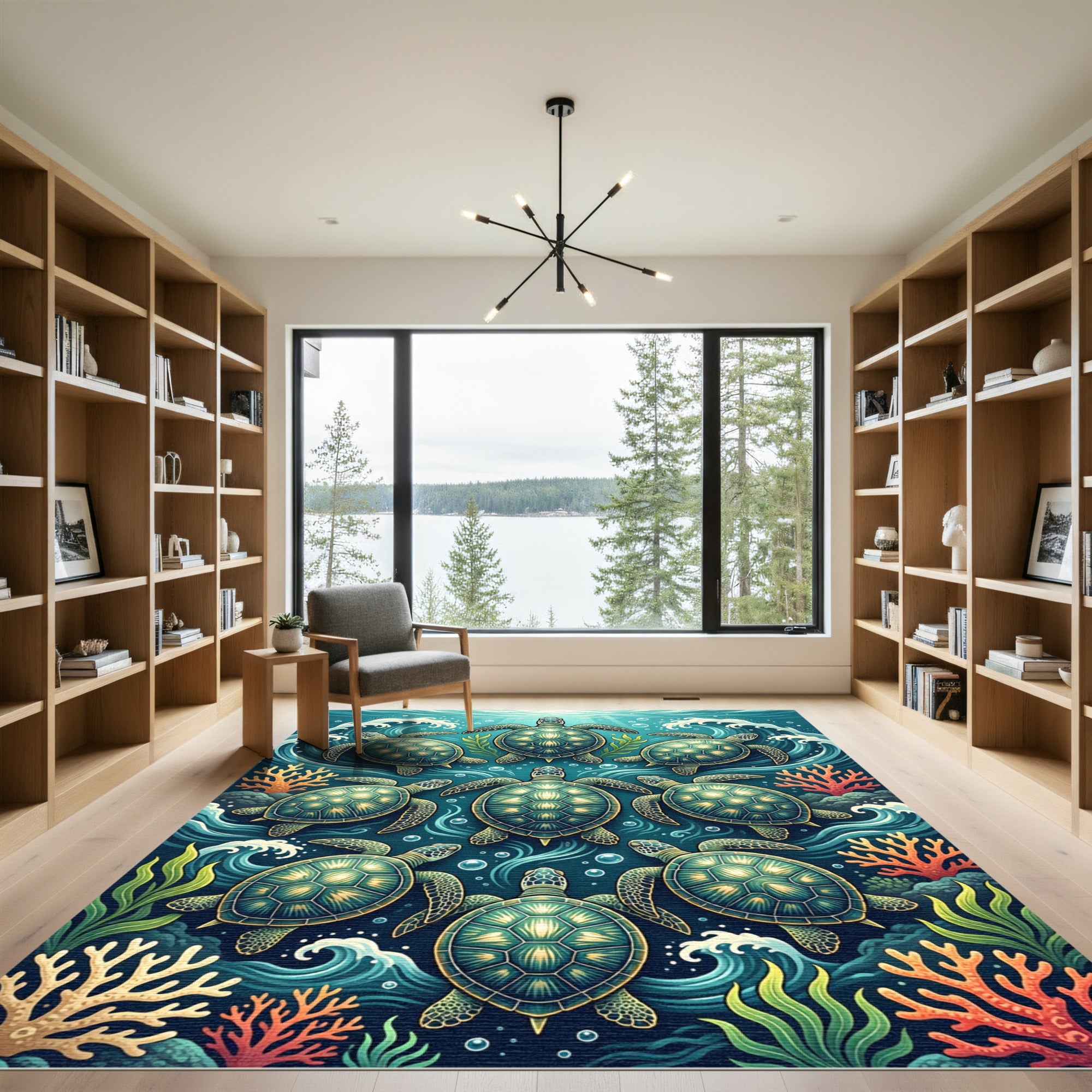 Vibrant Sea Turtle Ocean Reef Composition Rug