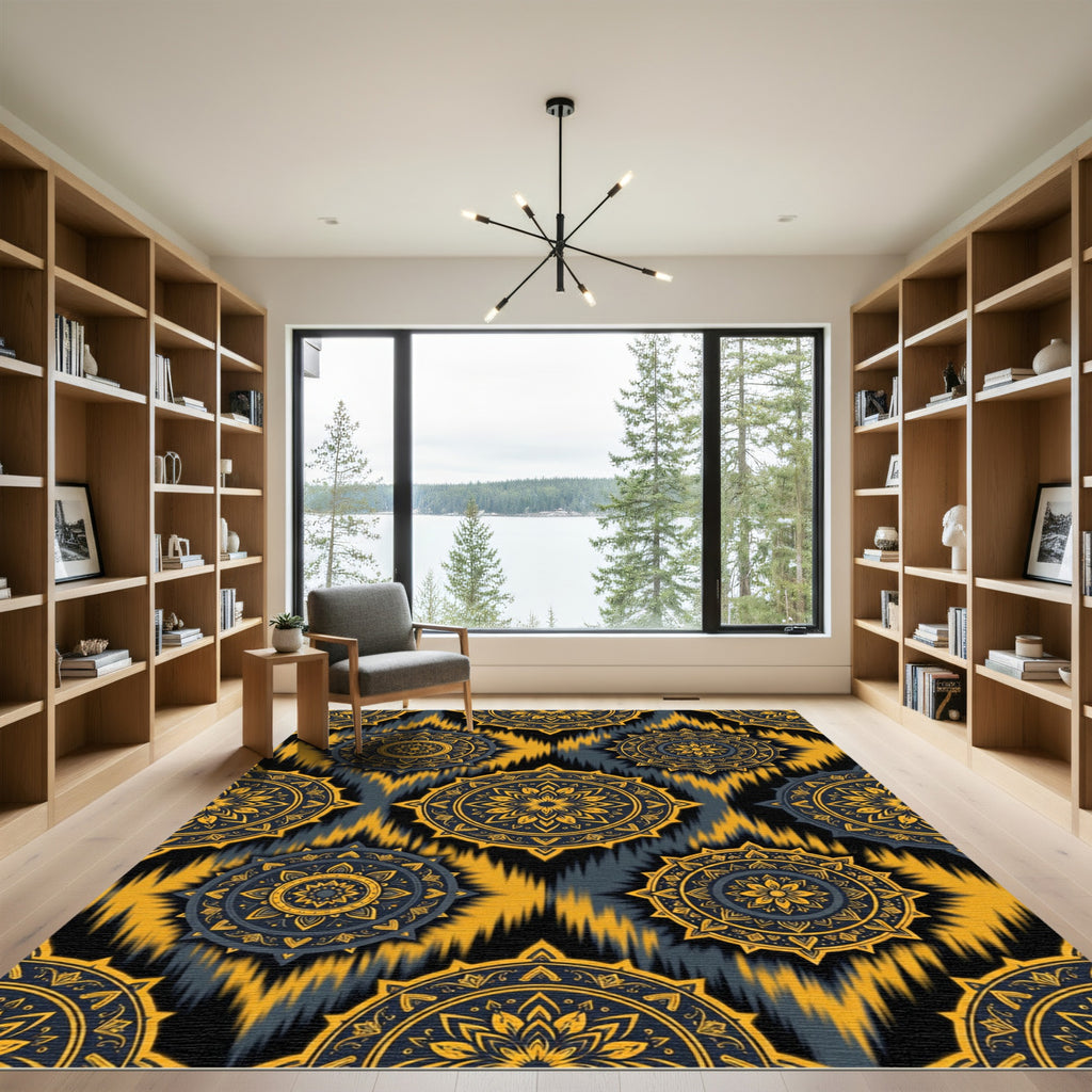 Golden Yellow Medallion Dark Tribal Rug