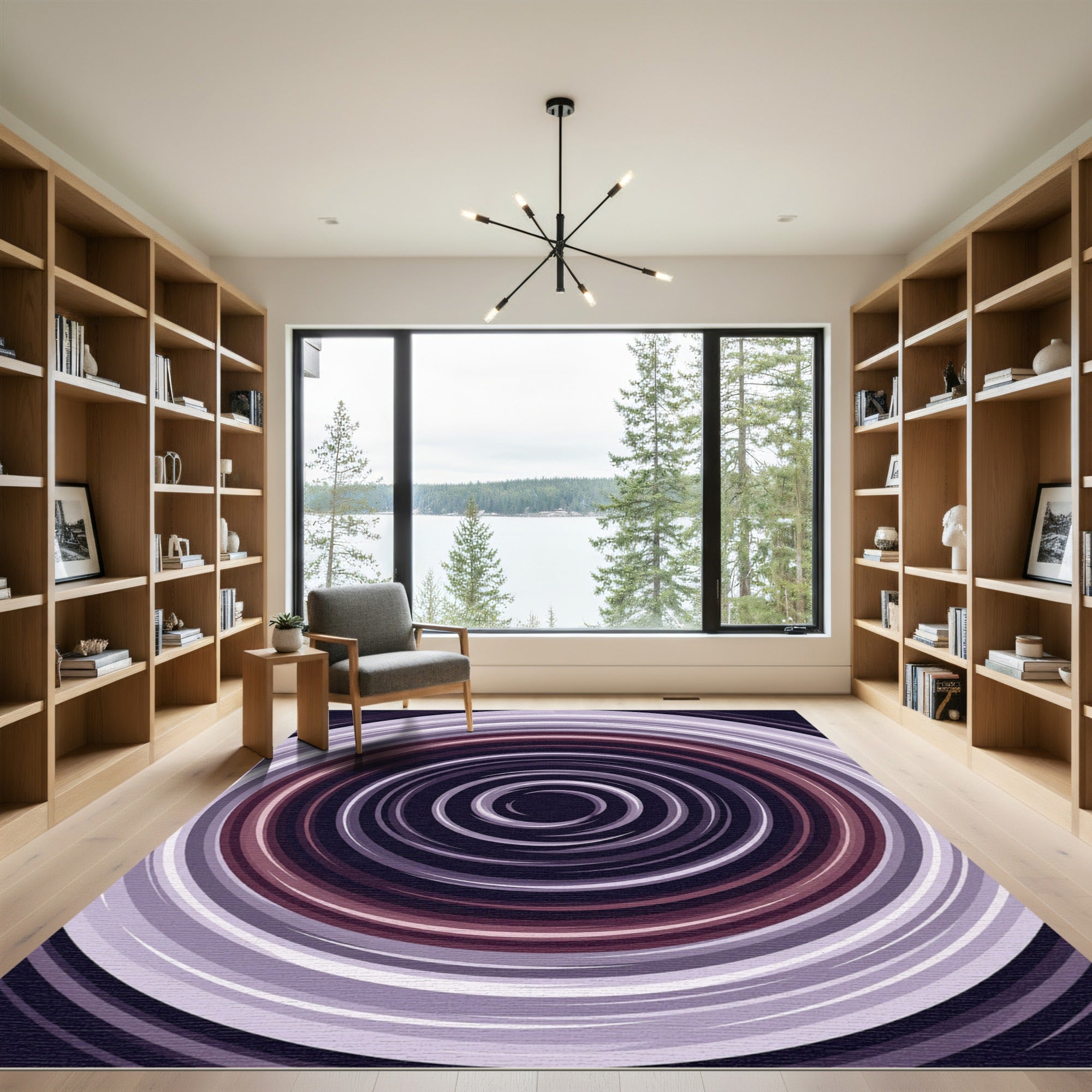 Abstract Plum Circular Swirl Vortex Rug