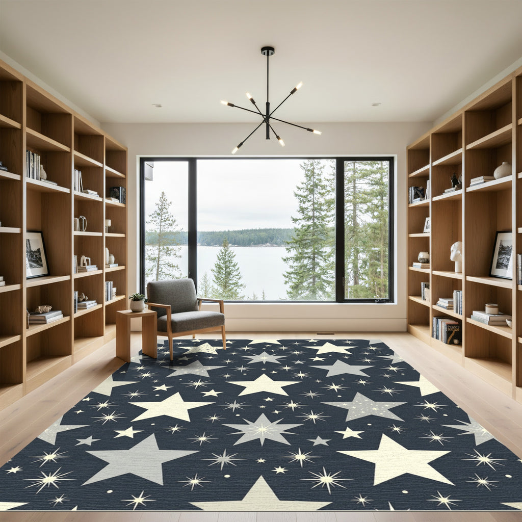 Deep Blue Celestial Starburst Collection Rug