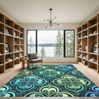 Elegant Teal Clover Damask Medallion Rug