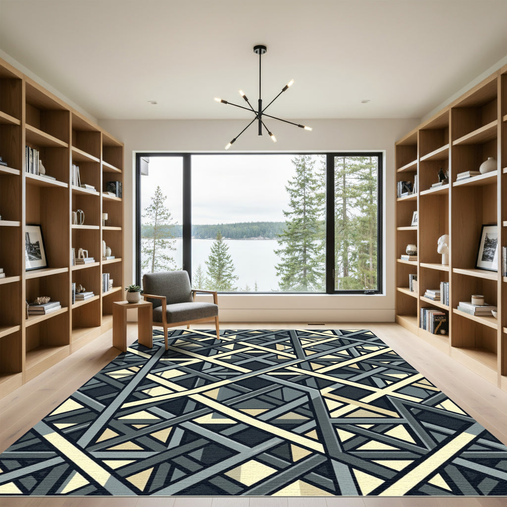 Gray Cream Intersecting Geometric Lines Rug
