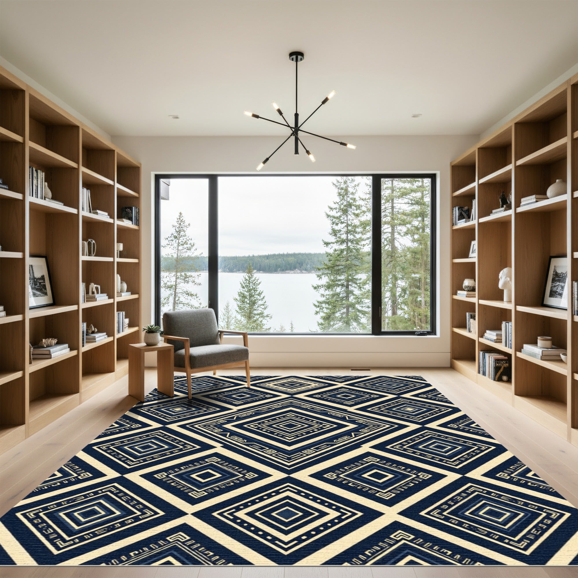Geometric Indigo Cream Concentric Diamond Rug