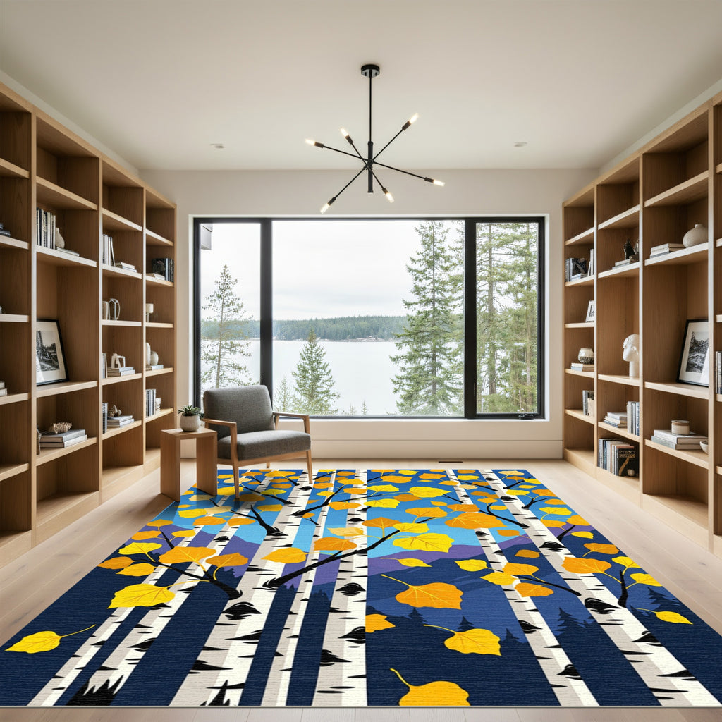 Golden Aspen Forest Landscape Art Rug
