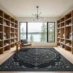Ornate Silver Floral Mandala Charcoal Rug