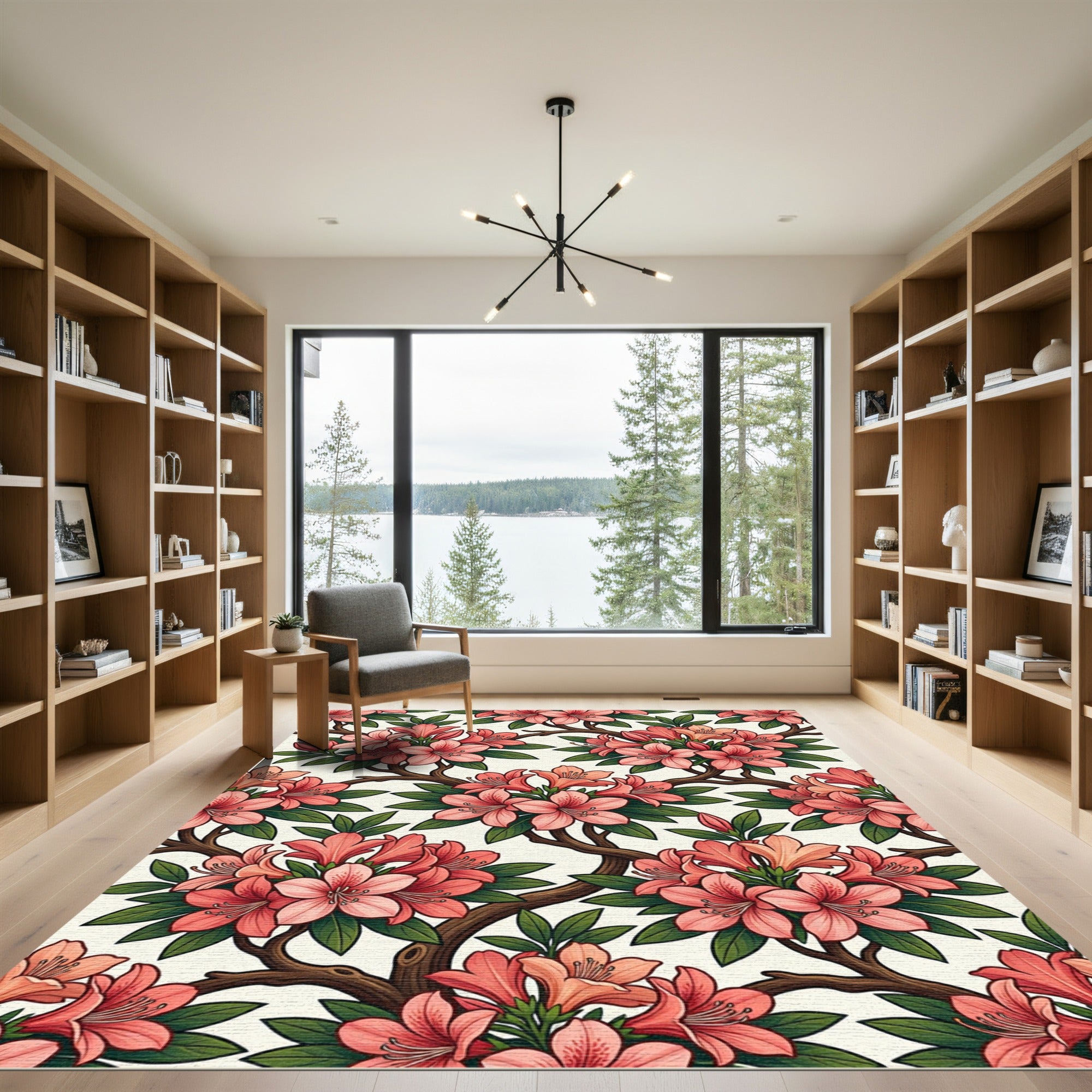 Coral Pink Blossom Branches Rug