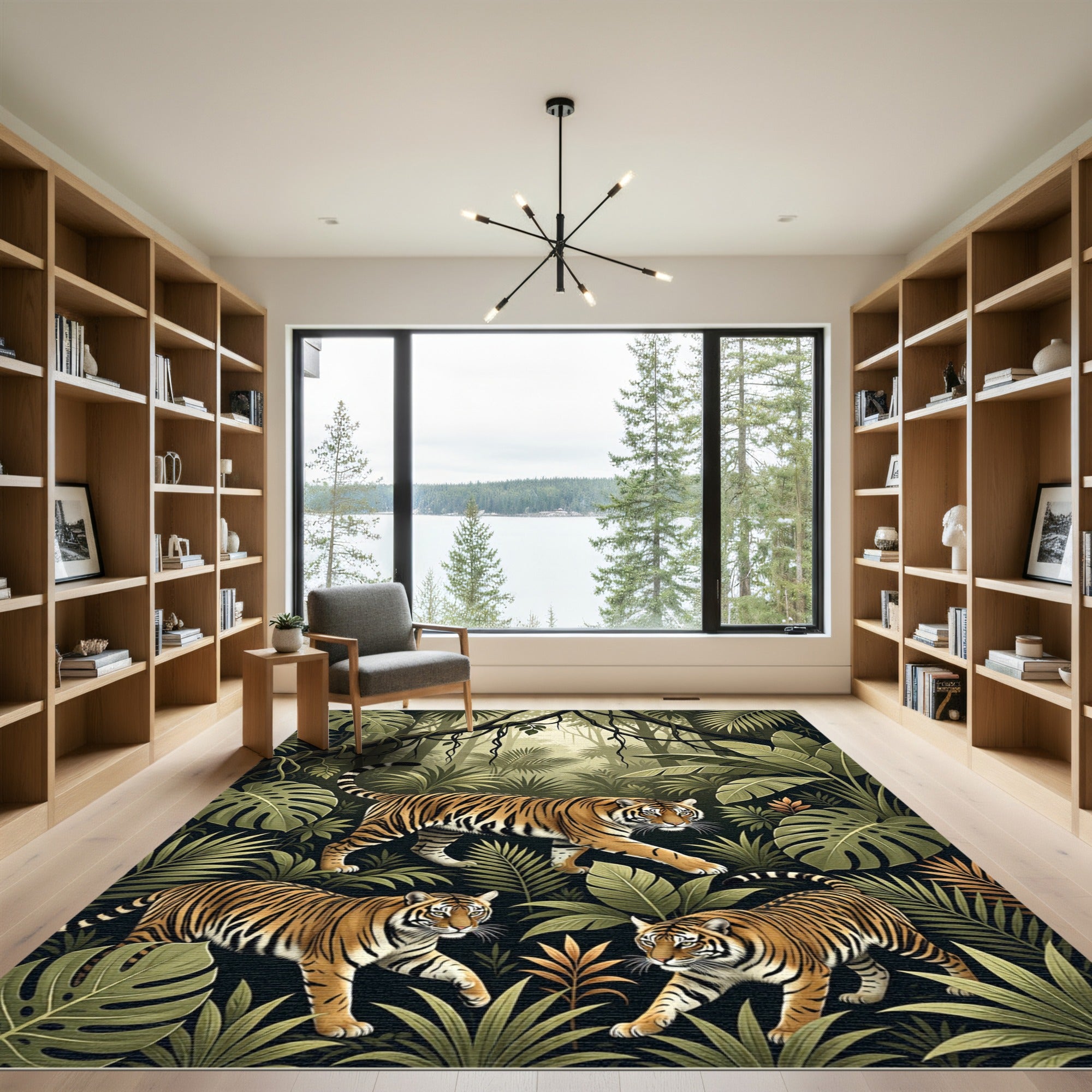 Vibrant Tiger Jungle Foliage Art Rug