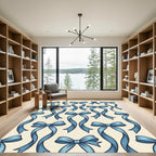 Elegant Blue Ribbon Bows Illustration Rug