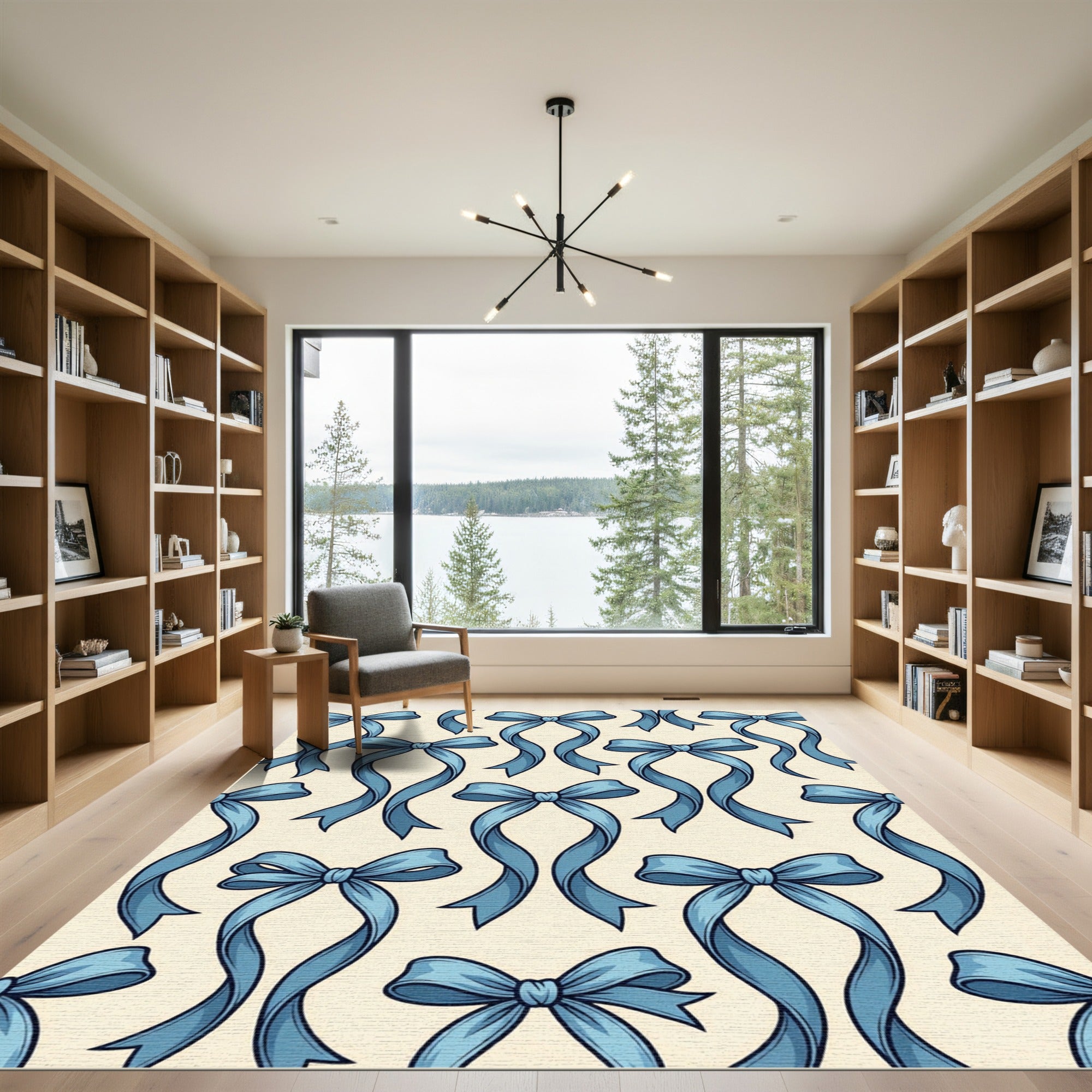 Elegant Blue Ribbon Bows Illustration Rug