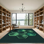 Modern Emerald Hexagon Geometric Arrangement Rug