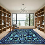 Azure Floral Ornamental Botanical Medallion Rug