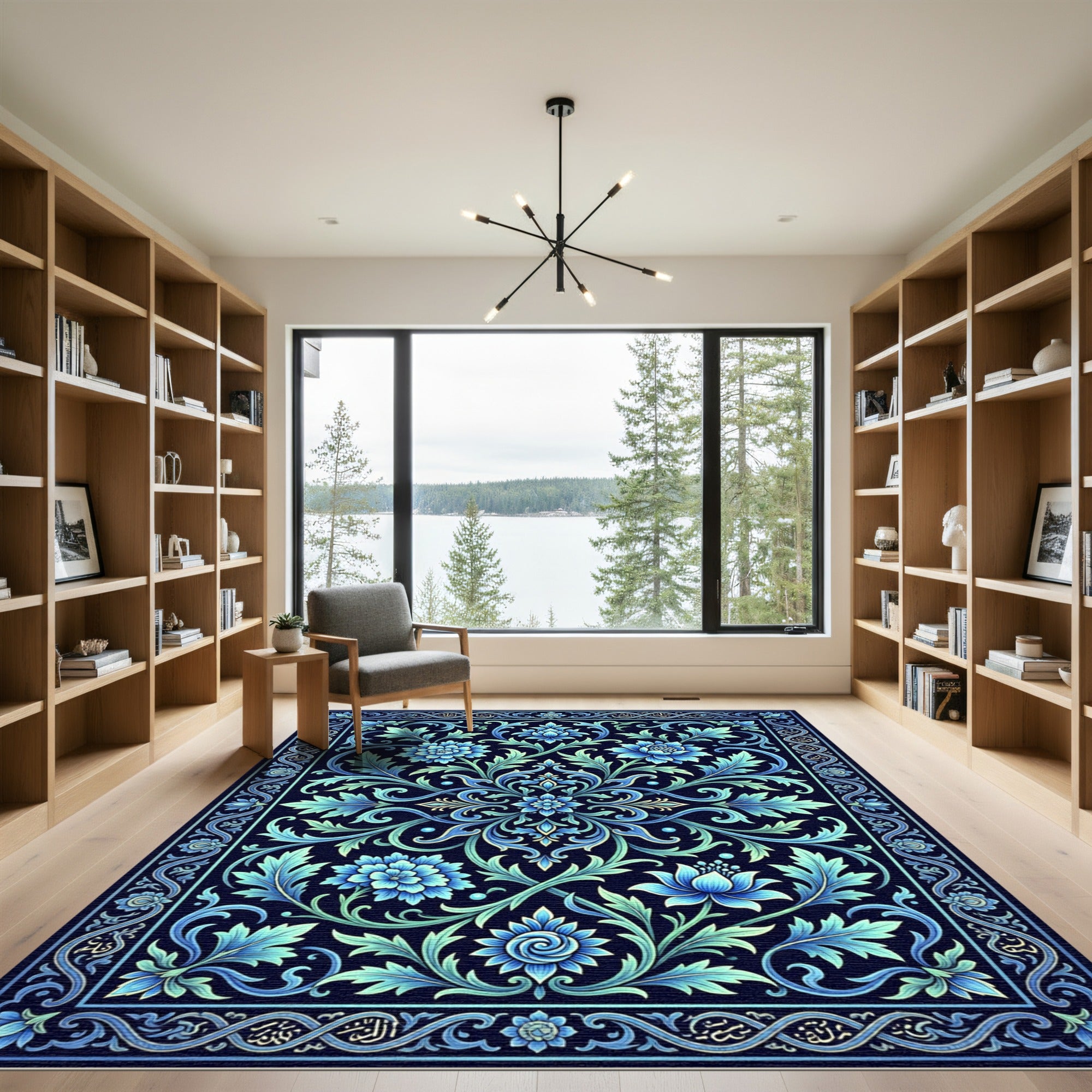 Azure Floral Ornamental Botanical Medallion Rug
