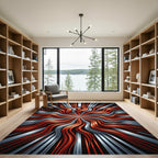 Fiery Orange Silver Radial Waves Rug