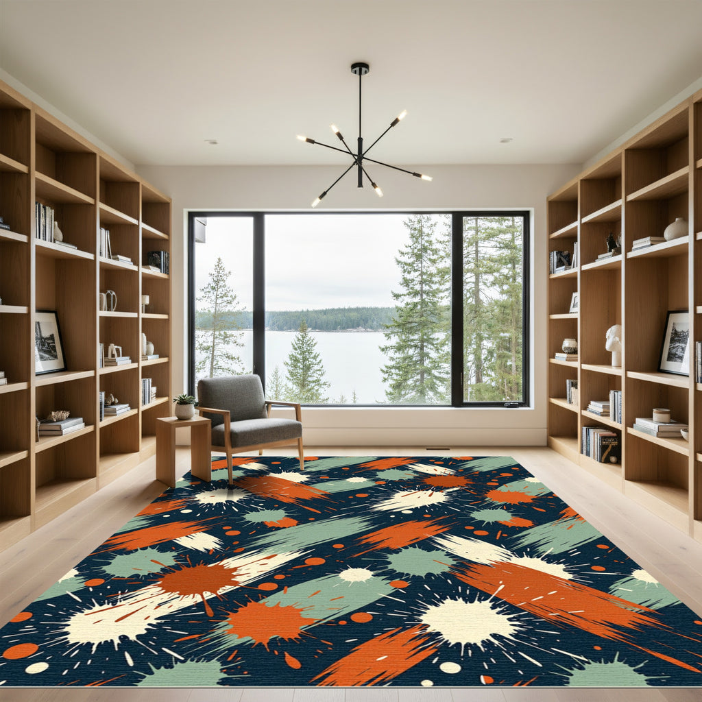 Abstract Burnt Orange Sage Splatter Rug