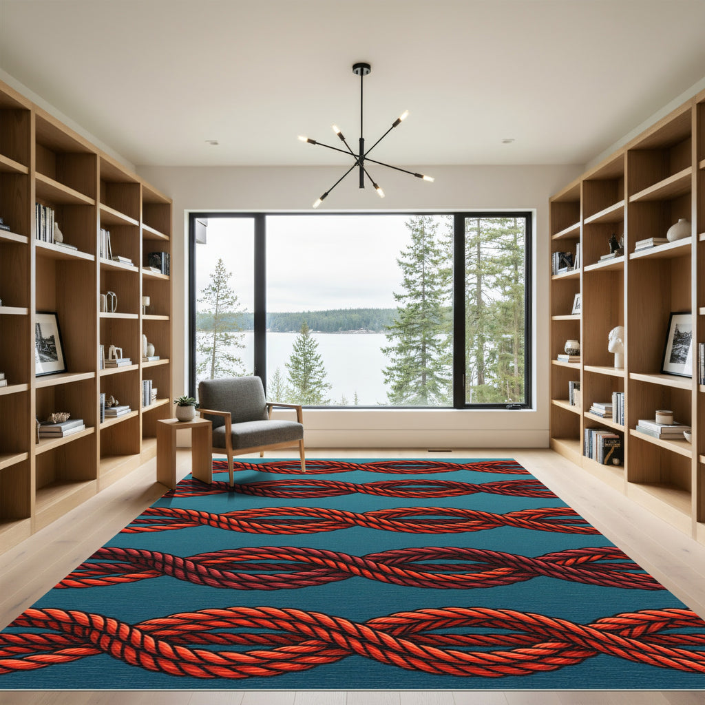 Crimson Braided Rope Pattern Rug