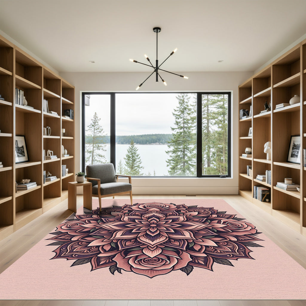 Rose Mandala Medallion Blush Color Rug