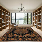 Ornate Black Gold Floral Star Rug