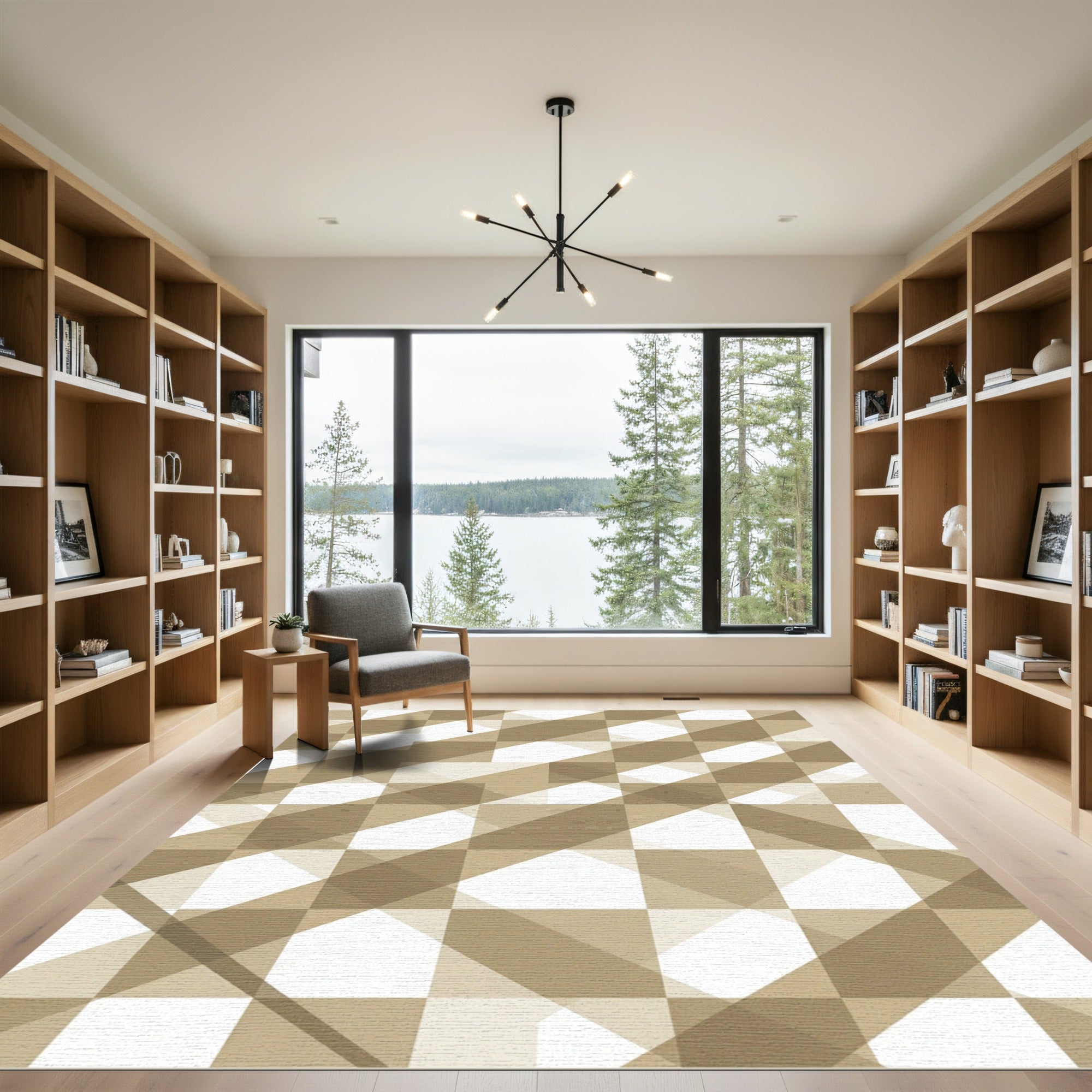 Modern Tan Geometric Diagonal Rug