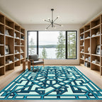 Geometric Teal Interlocking Linear Lattice Rug